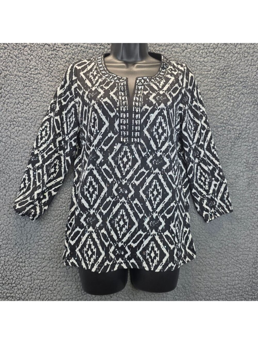 Cathy Daniels Embellished Beaded Tunic PS Black Festival Whimsygoth Whimsical